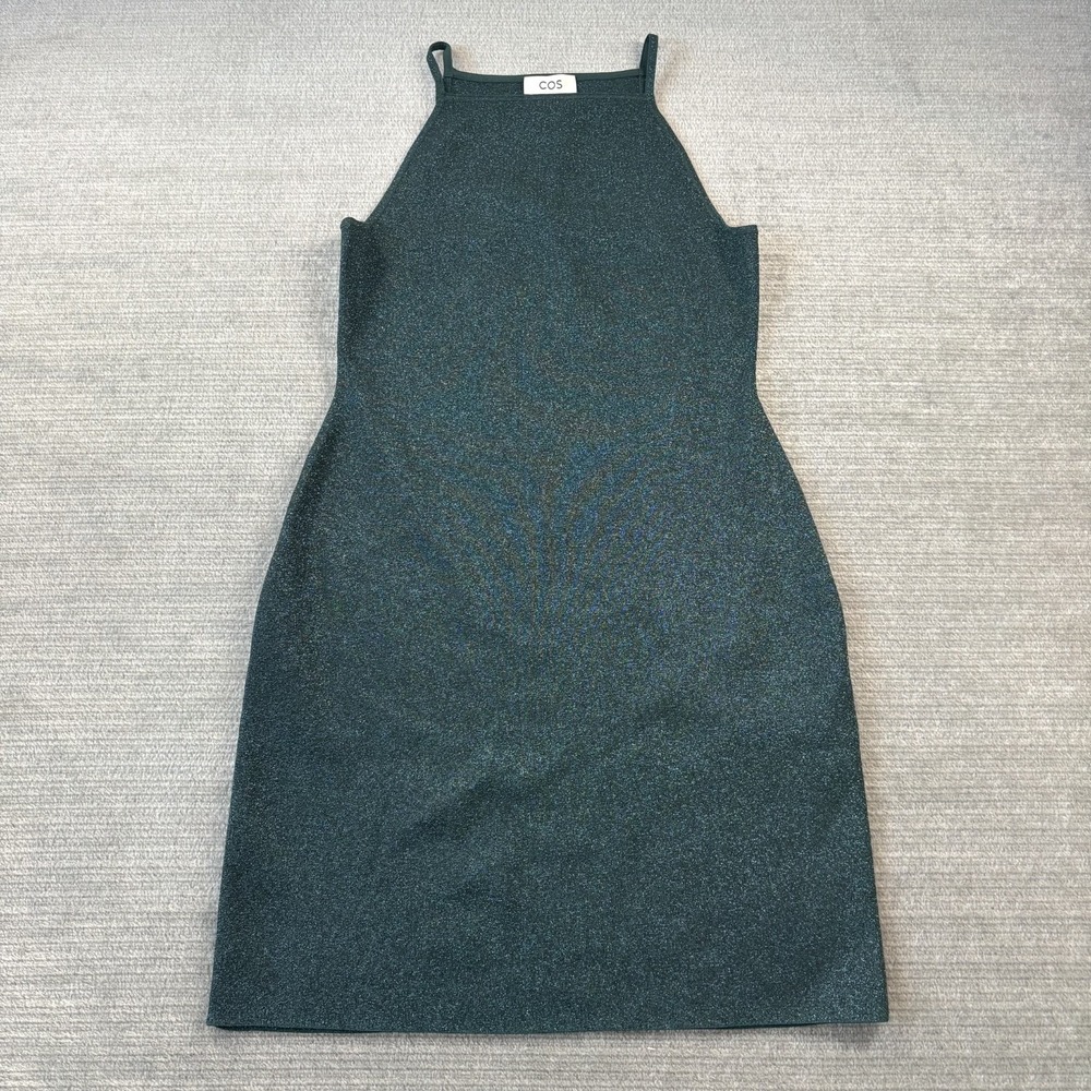 COS Knitted Bodycon Mini Dress Womens M Green Square Neck Line NWT